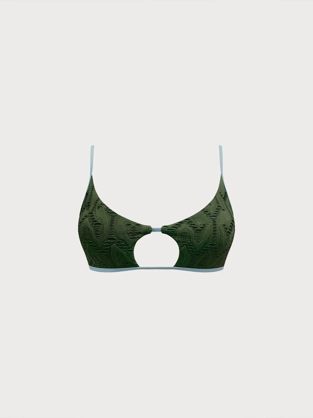 Dark Green Textured Cutout Bikini Top sold by BERLOOK