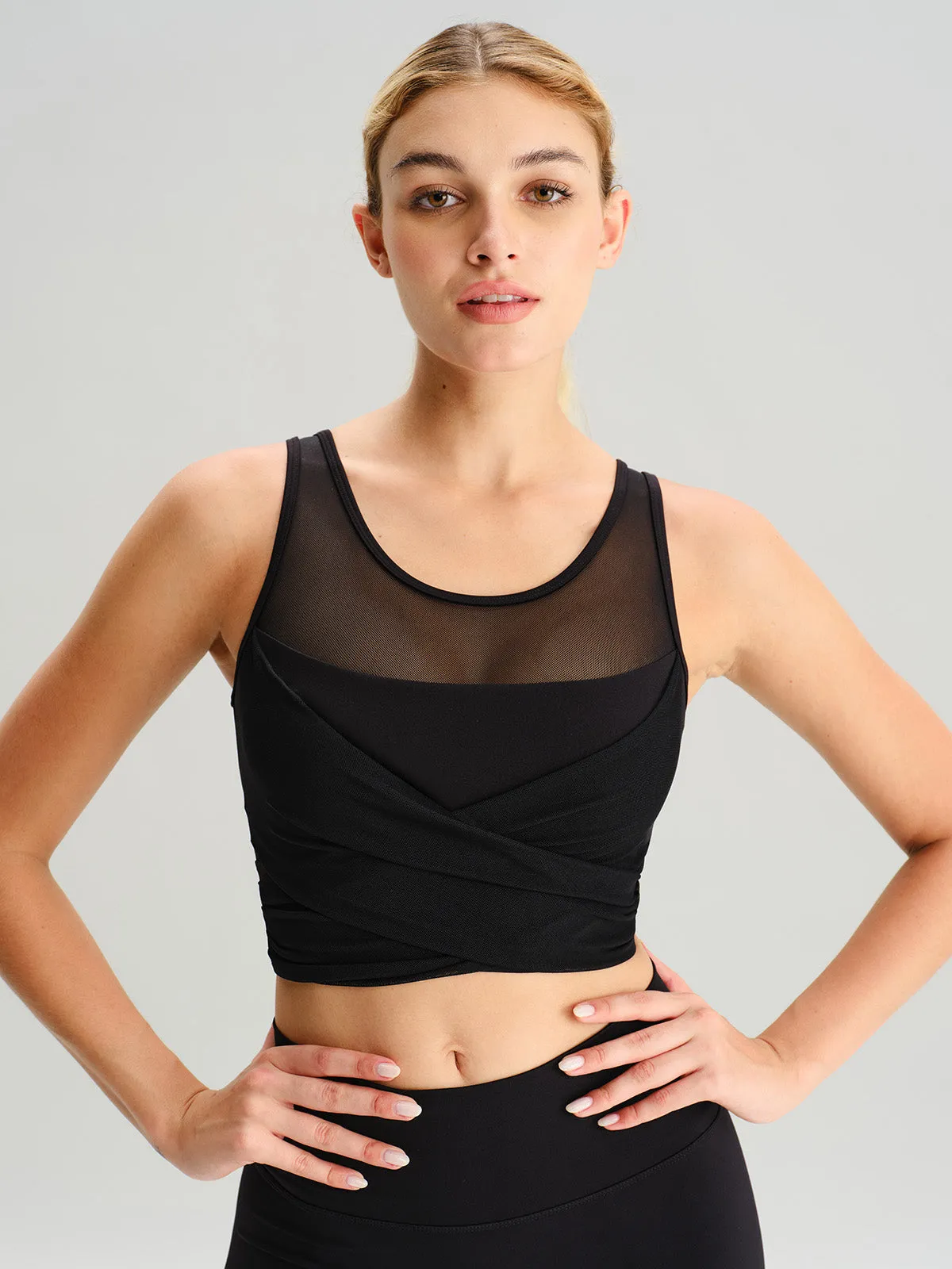 Black Mesh Cross-Front Tank Top - Light Support sold by BERLOOK product image thumbnail 4
