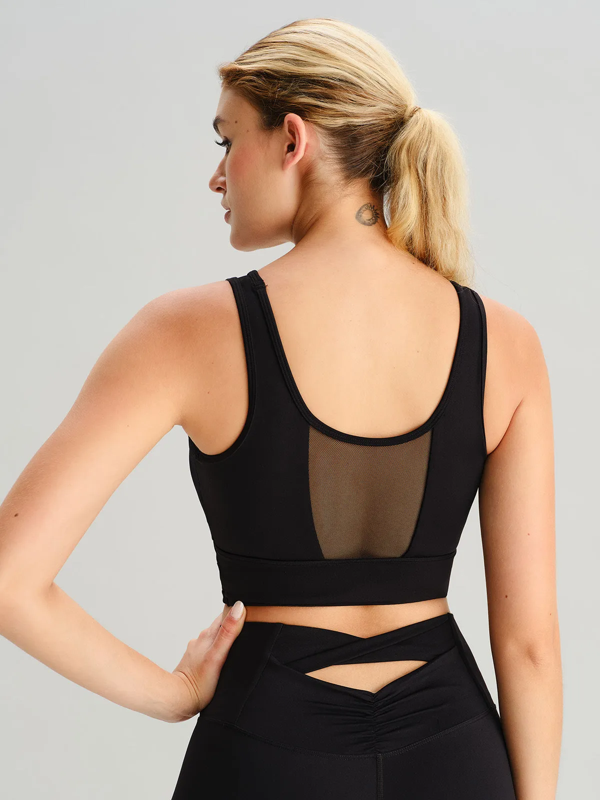 Black Mesh Cross-Front Tank Top - Light Support sold by BERLOOK product image thumbnail 2