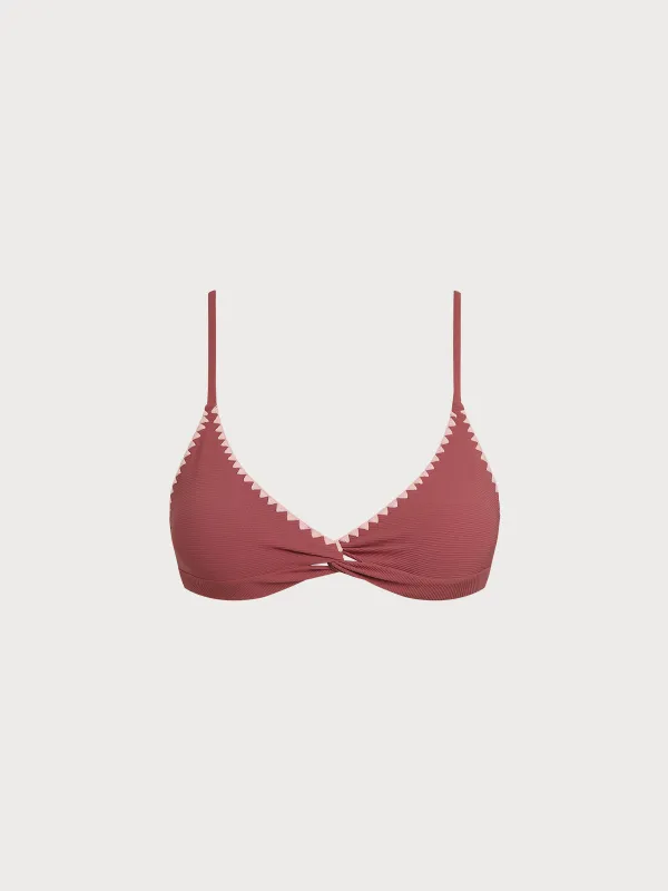 Brick Red Stitch Contrast Bikini Top sold by BERLOOK