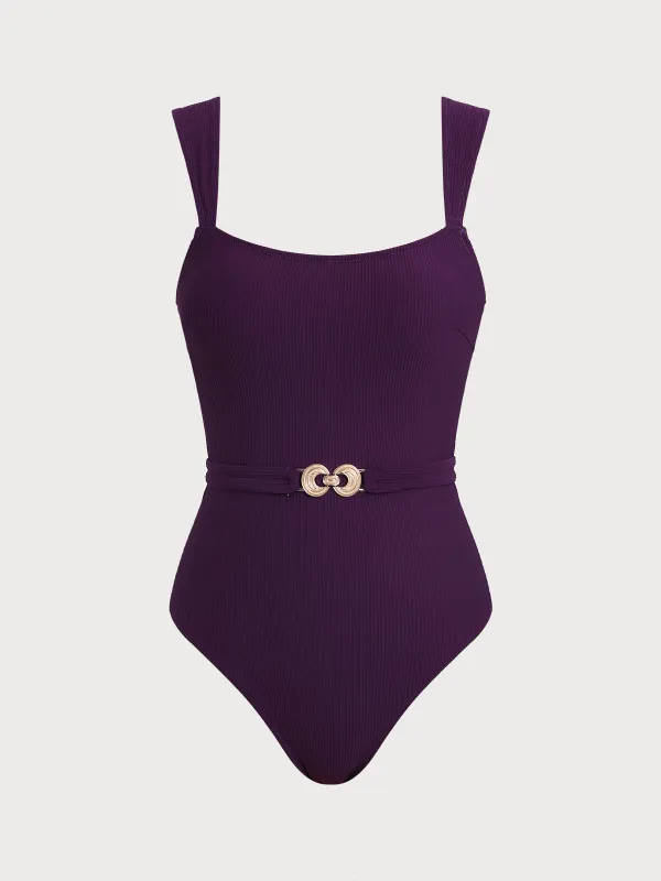 Purple Detachable Belt One-Piece Swimsuit sold by BERLOOK