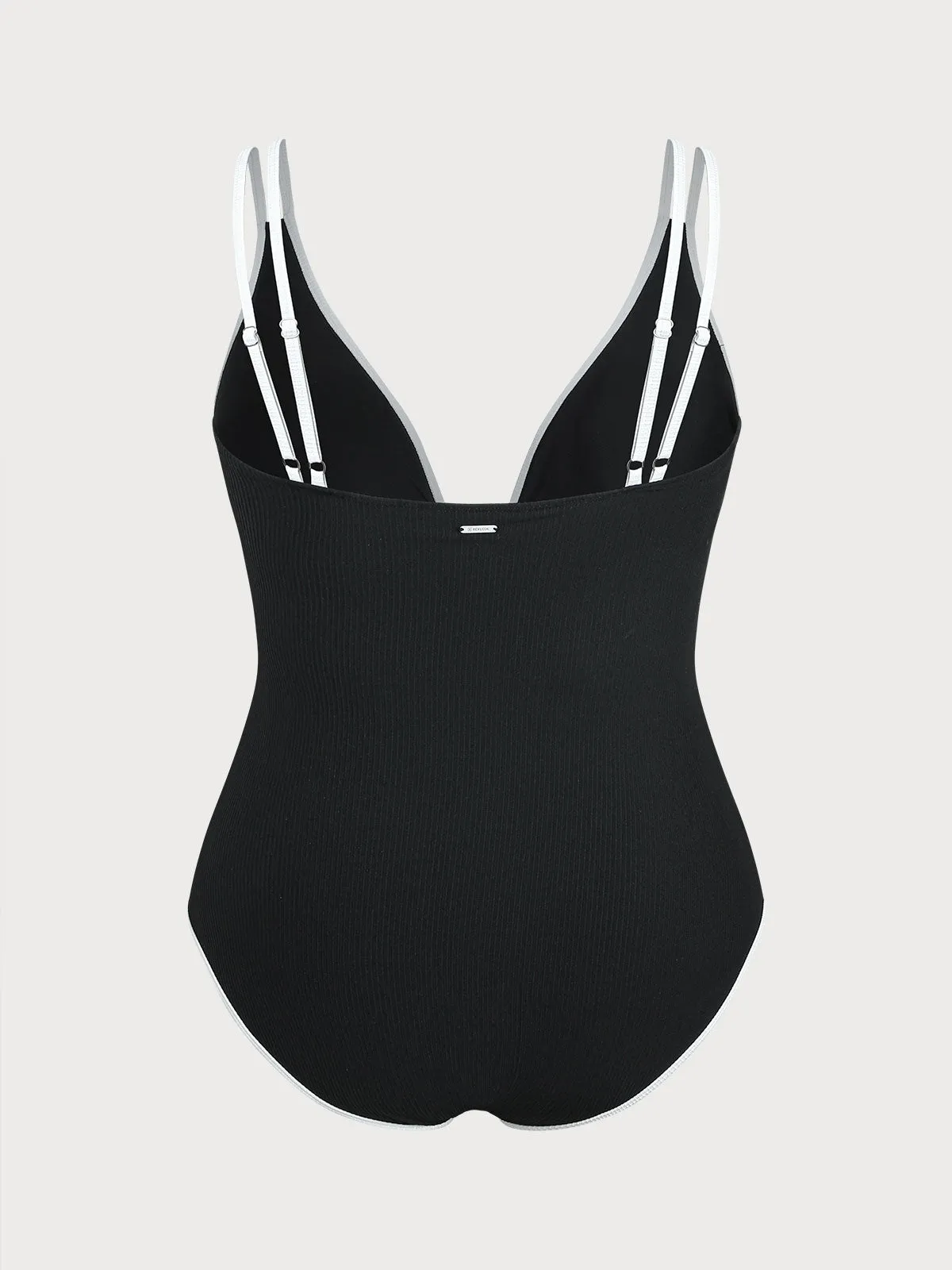 Black Contrast V Neck Plus Size One-Piece Swimsuit sold by BERLOOK product image thumbnail 2
