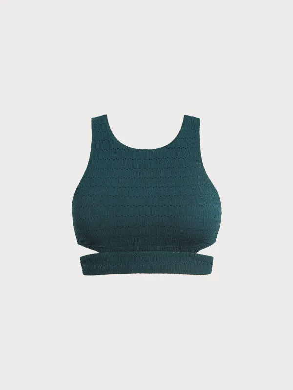 Dark Green Textured Cutout Surf Top sold by BERLOOK