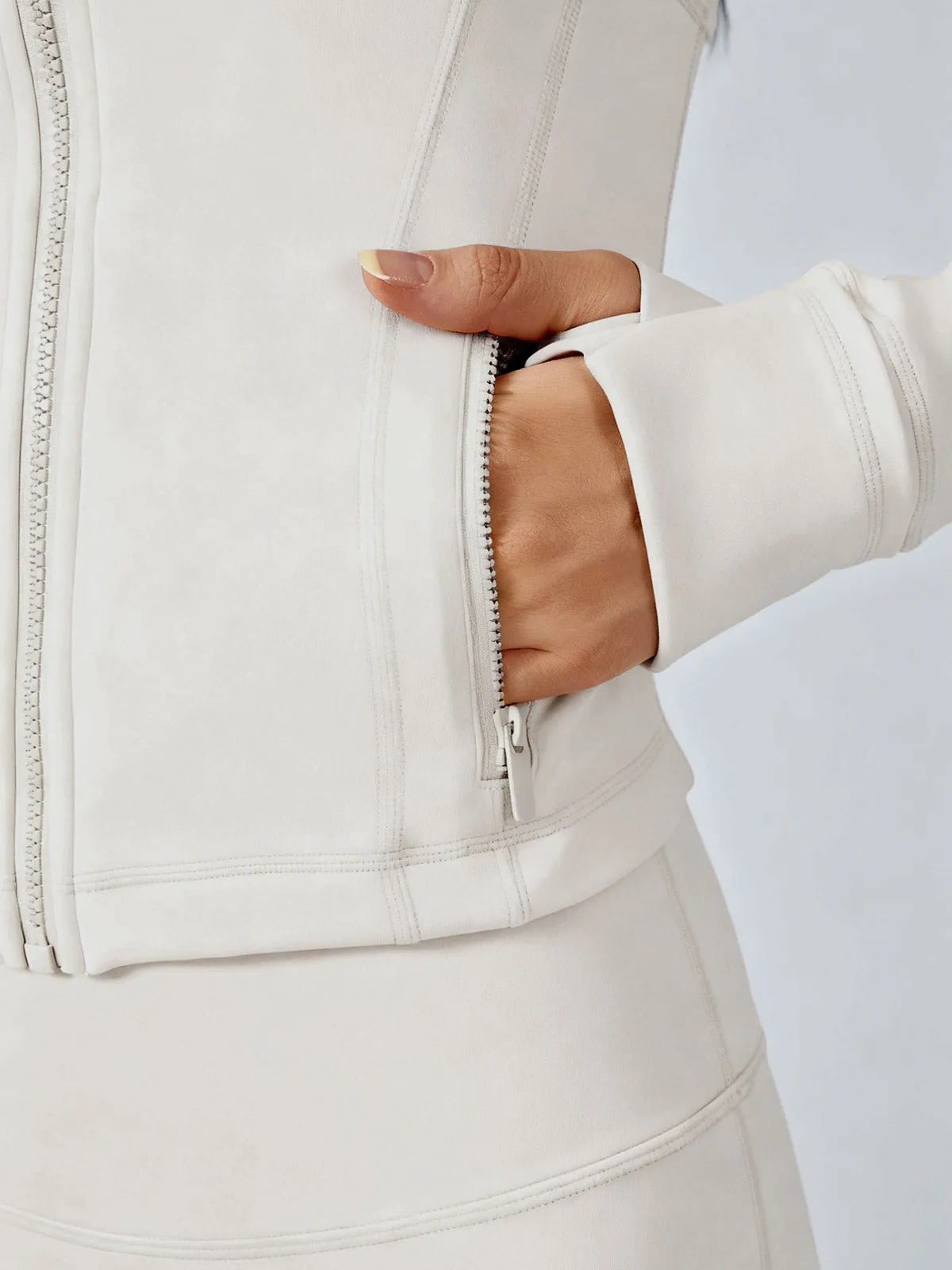 Cream Cropped Sports Jacket sold by BERLOOK product image thumbnail 2