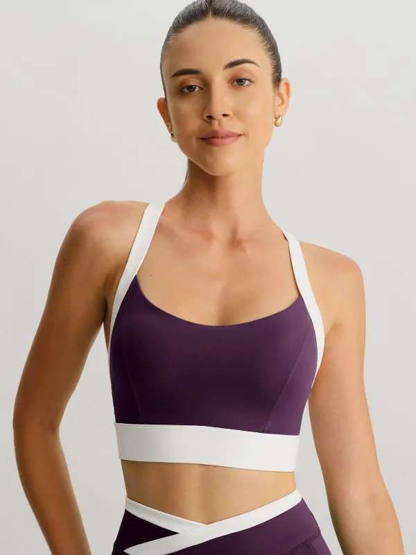 Purple Contrast U Neck Sports Bra - Light Support sold by BERLOOK