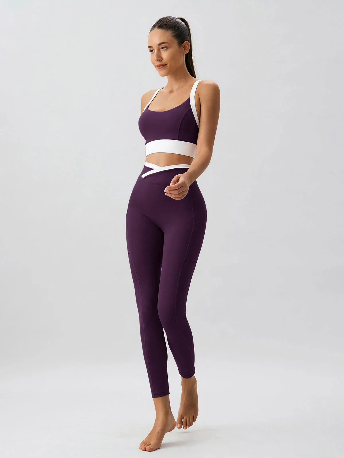 Purple Contrast U Neck Sports Bra - Light Support sold by BERLOOK product image thumbnail 3