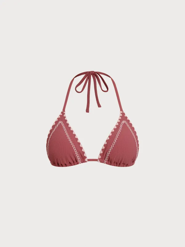 Brick Red Stitch Triangle Bikini Top sold by BERLOOK