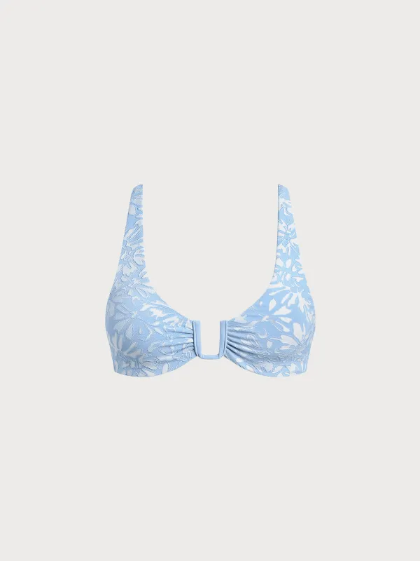 Light Blue U Neck Textured Bikini Top sold by BERLOOK