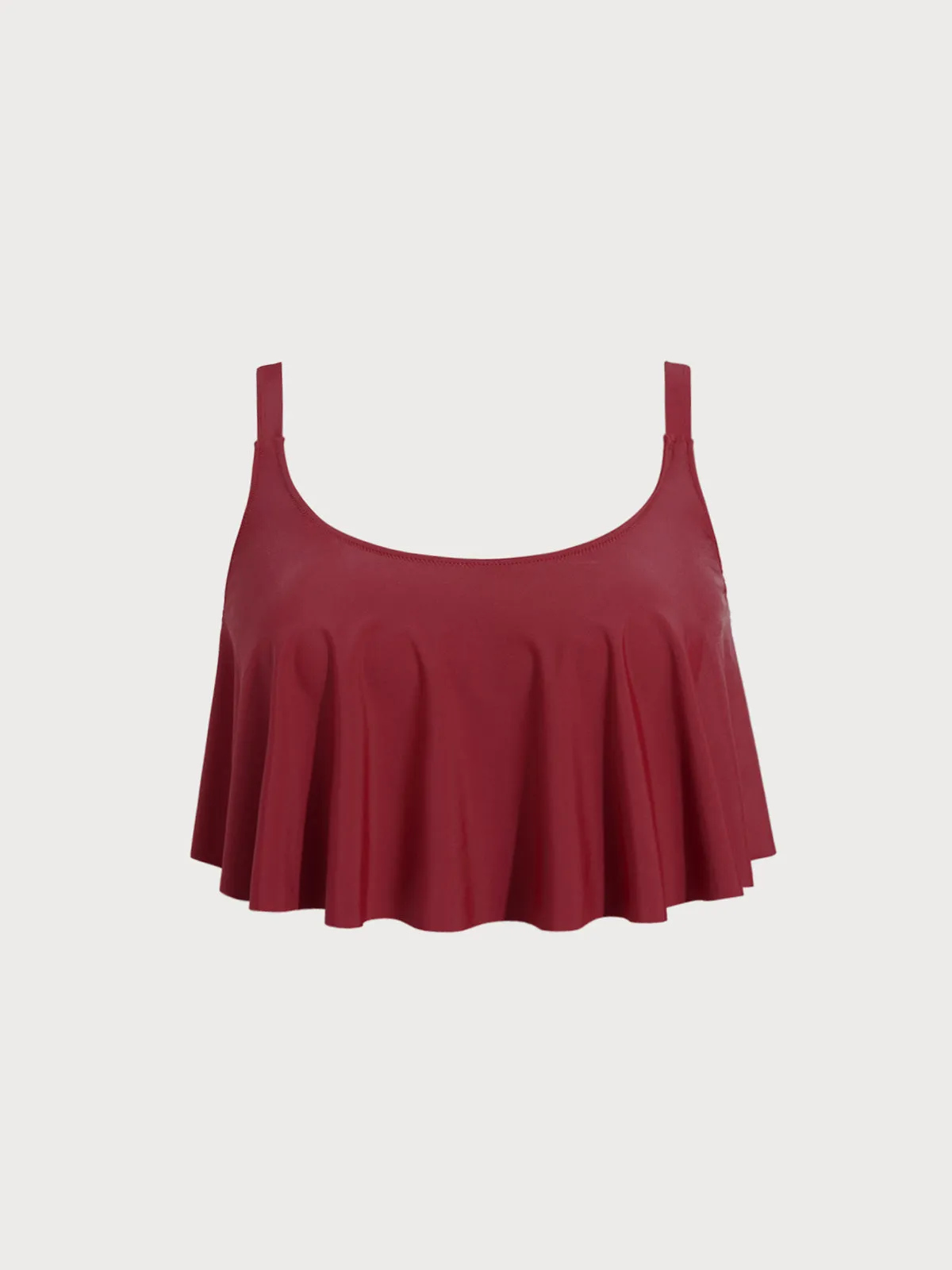 Wine Red U-Neck Plus Size Tankini Top sold by BERLOOK