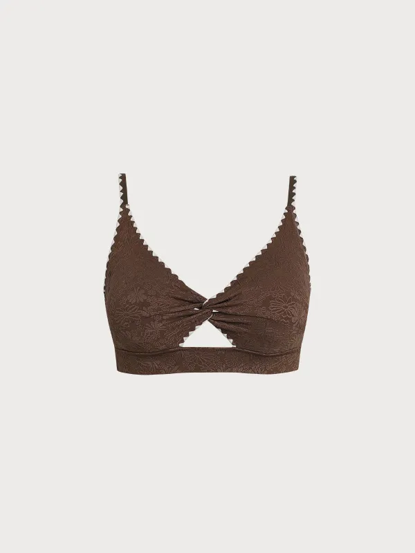 Dark Coffee Textured Cutout Plus Size Bikini Top sold by BERLOOK