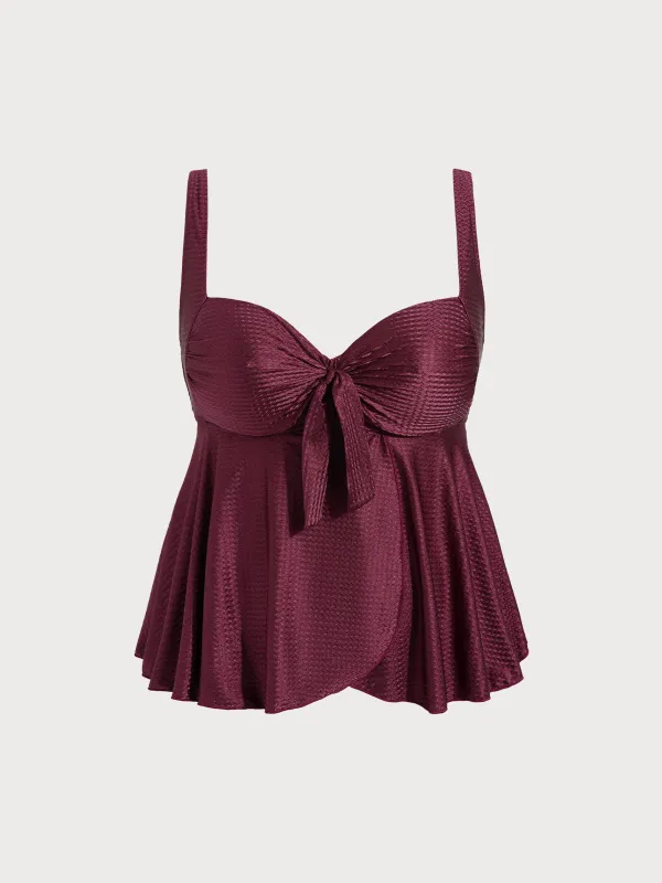 Burgundy Bow Plus Size Tankini Top sold by BERLOOK