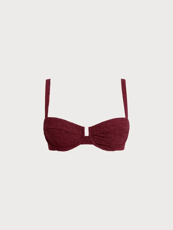 Wine Red Textured Underwire Bikini Top sold by BERLOOK