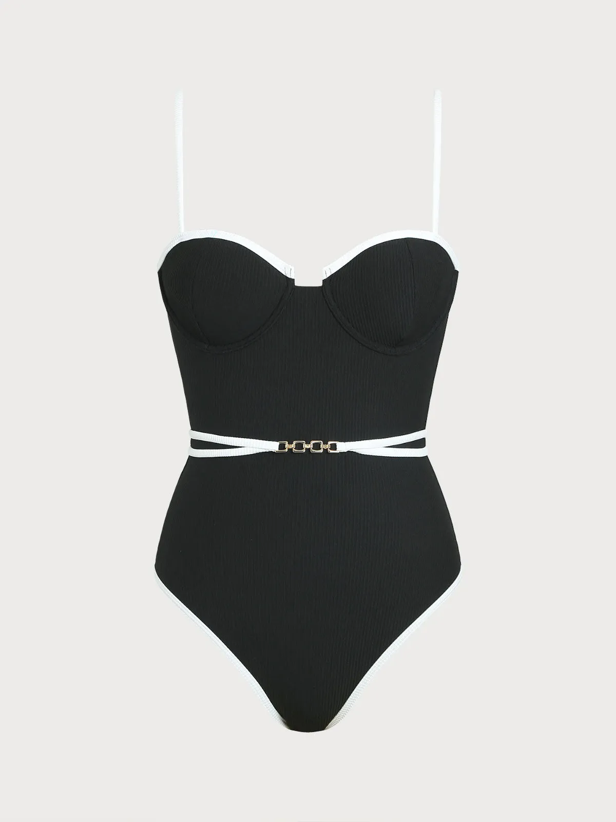 Black Contrast Underwire One-Piece Swimsuit sold by BERLOOK