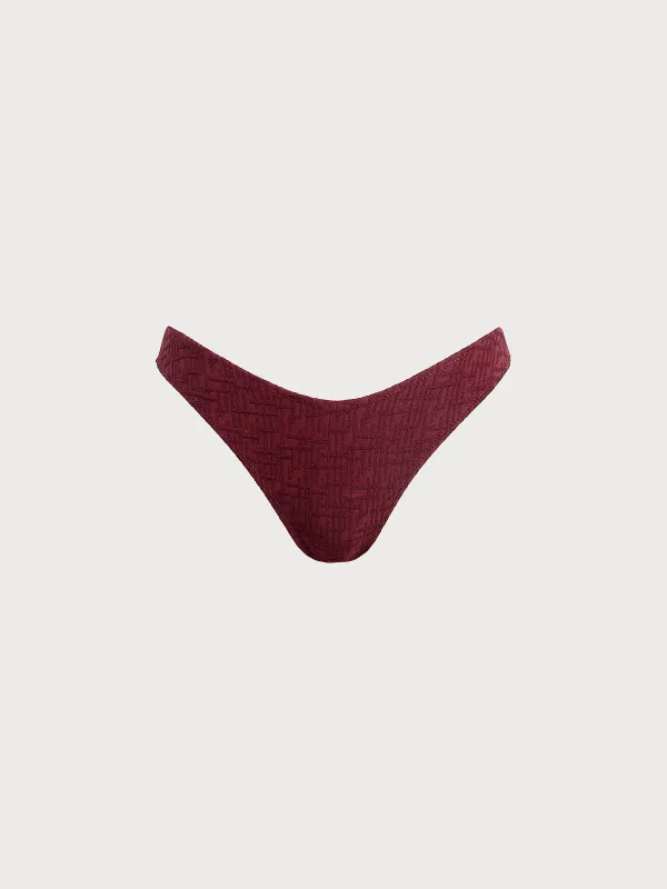 Wine Red Textured High Cut Bikini Bottom sold by BERLOOK