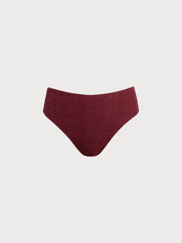 Wine Red Textured High Waisted Bikini Bottom sold by BERLOOK