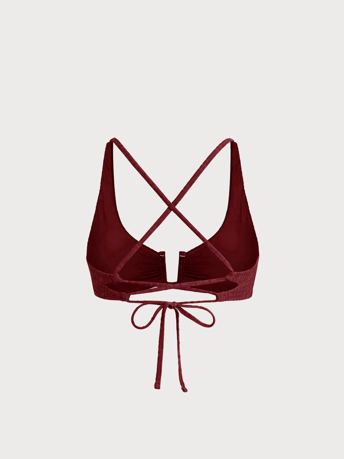 Wine Red Textured U-Ring Cross Back Bikini Top sold by BERLOOK product image thumbnail 2