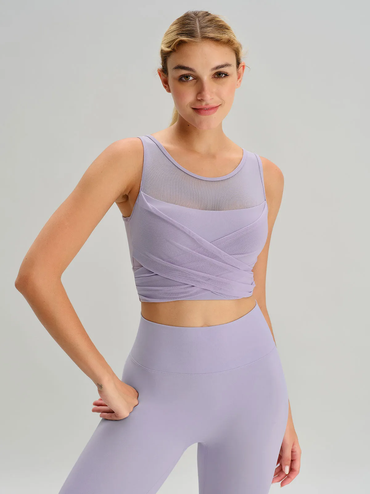Light Purple Mesh Cross-Front Tank Top - Light Support sold by BERLOOK product image thumbnail 3