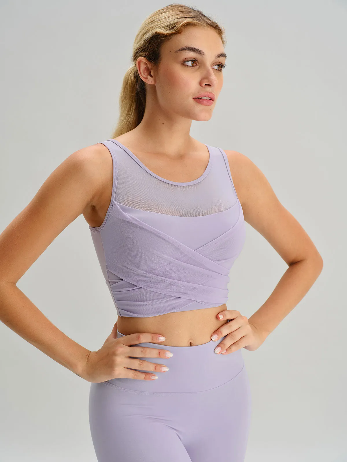 Light Purple Mesh Cross-Front Tank Top - Light Support sold by BERLOOK product image thumbnail 4