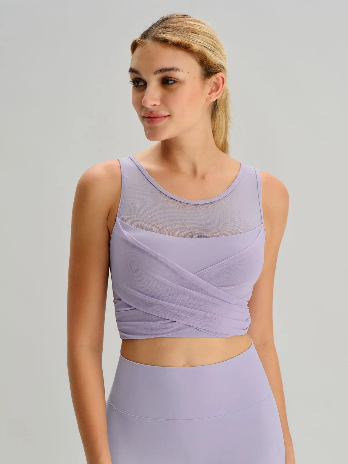 Light Purple Mesh Cross-Front Tank Top - Light Support sold by BERLOOK