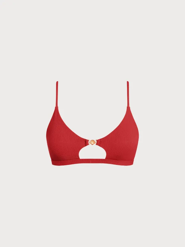 Red Cutout Gold-Accented Bikini Top sold by BERLOOK