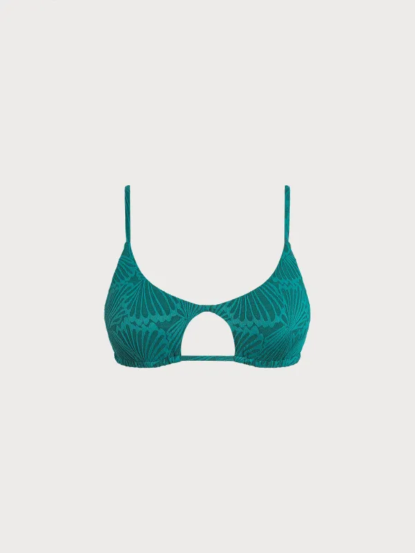 Dark Green Textured Cut Out Bikini Top sold by BERLOOK