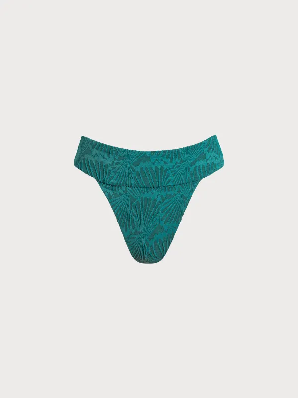 Dark Green Jacquard High Cut Bikini Bottom sold by BERLOOK