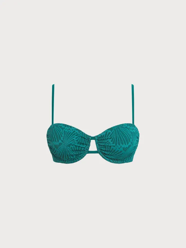 Dark Green Jacquard Cutout Underwire Bikini Top sold by BERLOOK