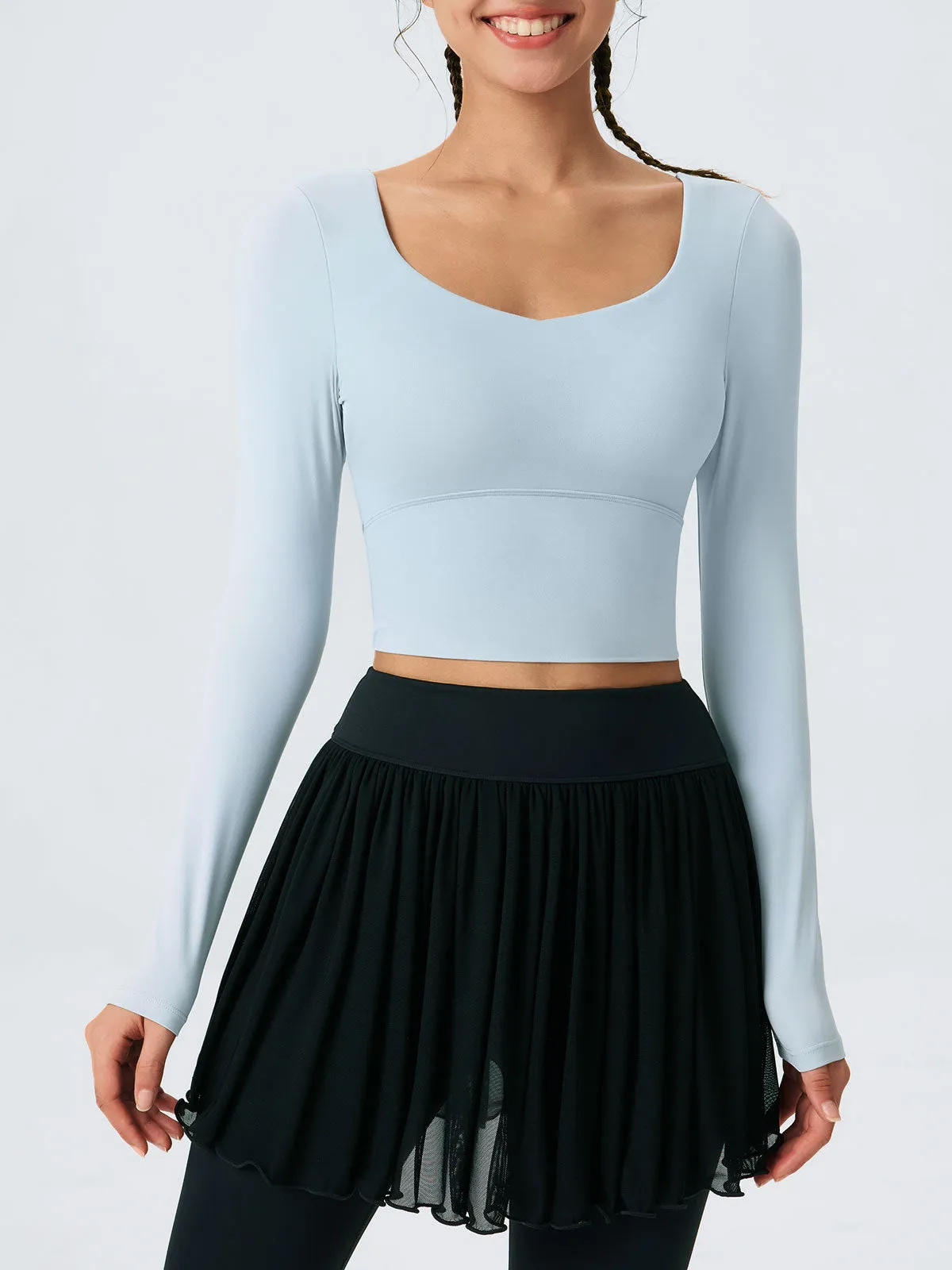 Light Blue Open-Back Cross Long Sleeve Top sold by BERLOOK product image thumbnail 2