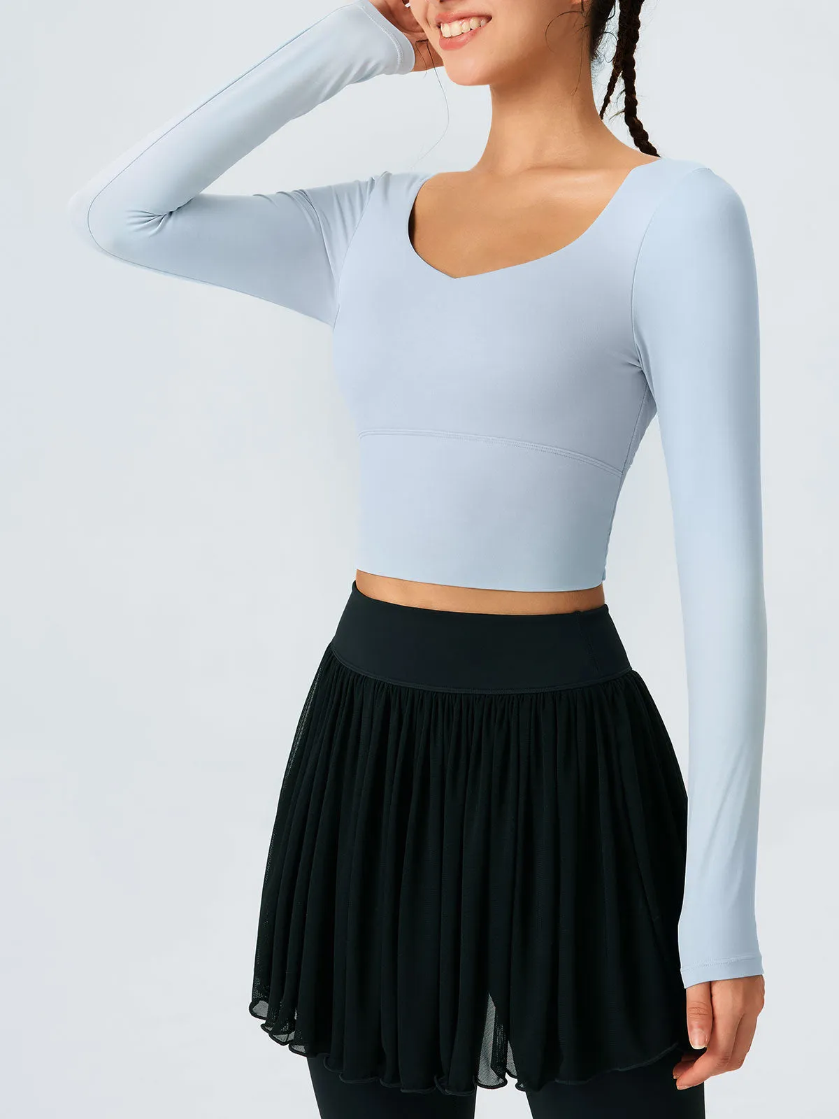 Light Blue Open-Back Cross Long Sleeve Top sold by BERLOOK product image thumbnail 3