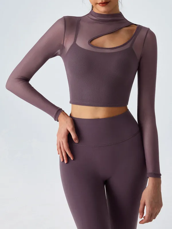 Purple Mesh Cutout Long Sleeve Top--Light Support sold by BERLOOK