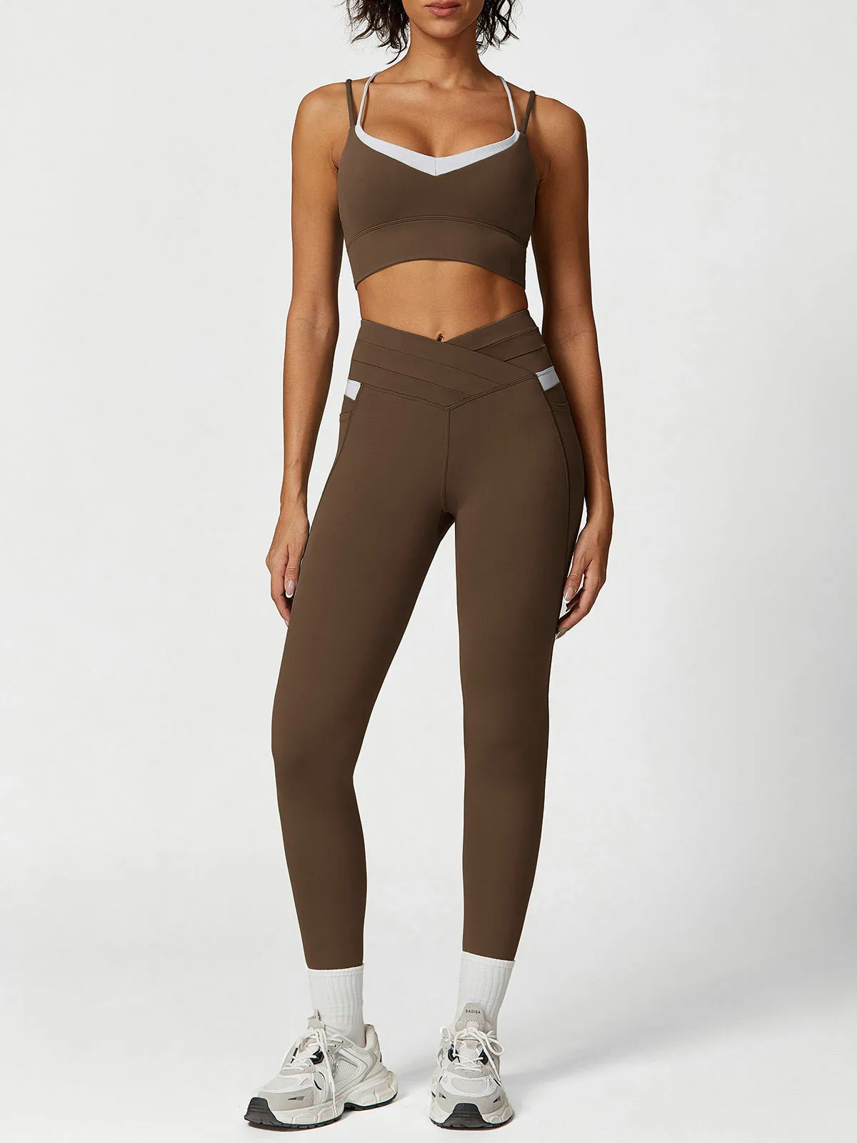 Coffee Contrast X Cross Sports Bra sold by BERLOOK product image thumbnail 4