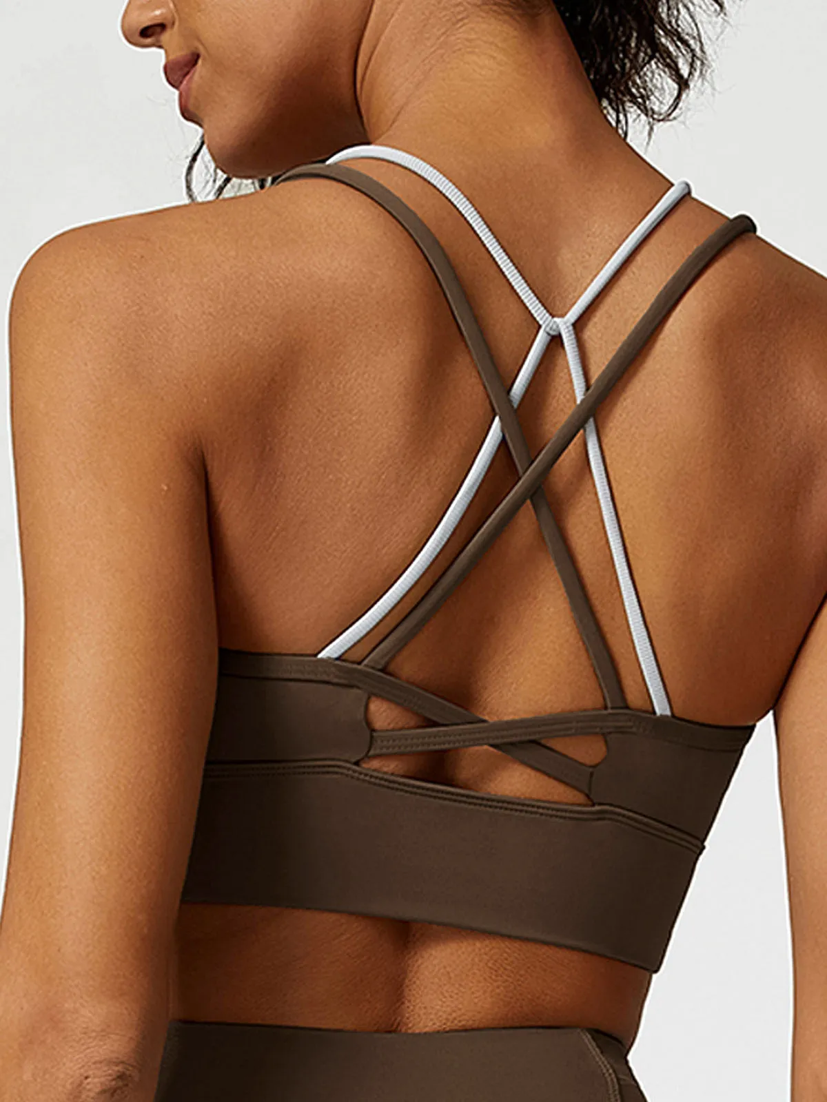 Coffee Contrast X Cross Sports Bra sold by BERLOOK product image thumbnail 2