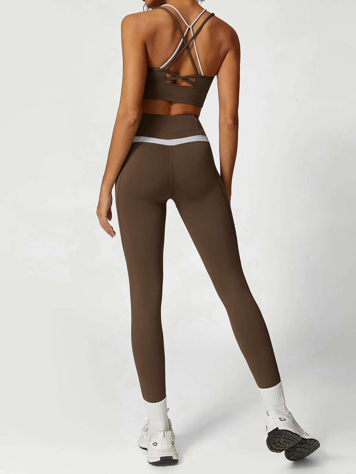 Coffee Contrast X Cross Sports Bra sold by BERLOOK product image thumbnail 3