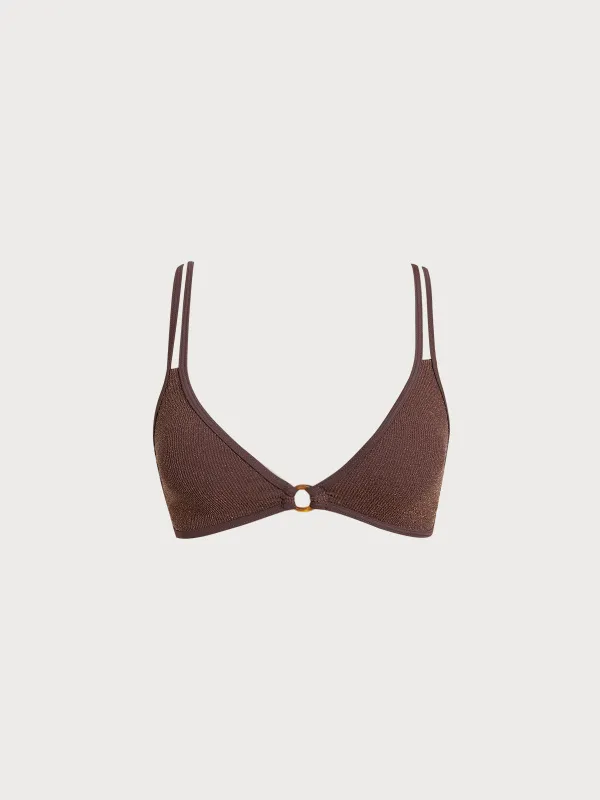 Dark Coffee O-Ring Strappy Bikini Top sold by BERLOOK