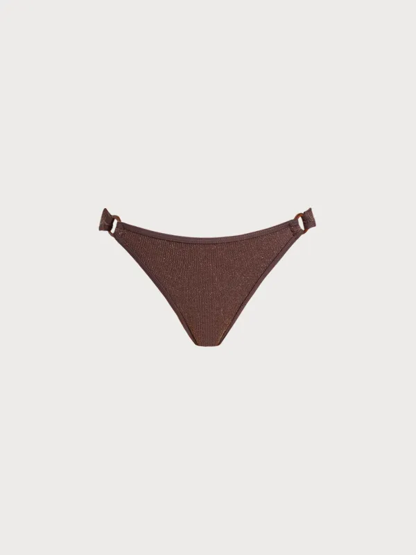 Dark Coffee Lurex O-Ring Bikini Bottom sold by BERLOOK