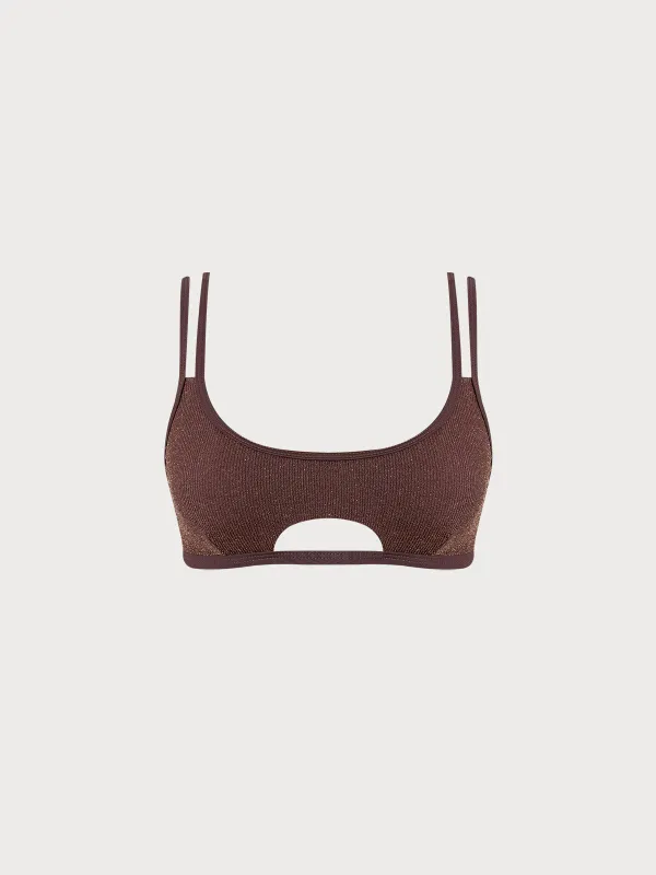 Dark Coffee Cutout Strappy Bikini Top sold by BERLOOK