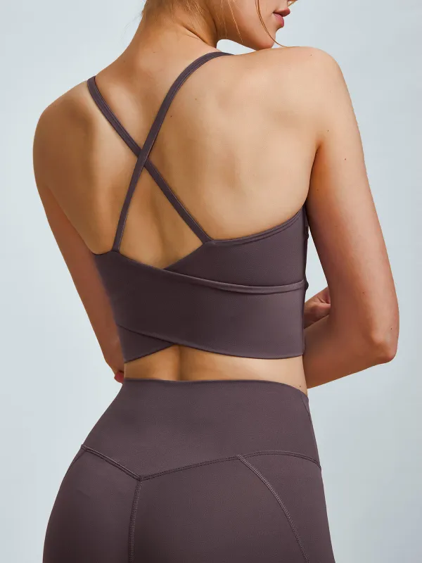 Purple V Neck X-Cross Sports Bra - Medium Support sold by BERLOOK