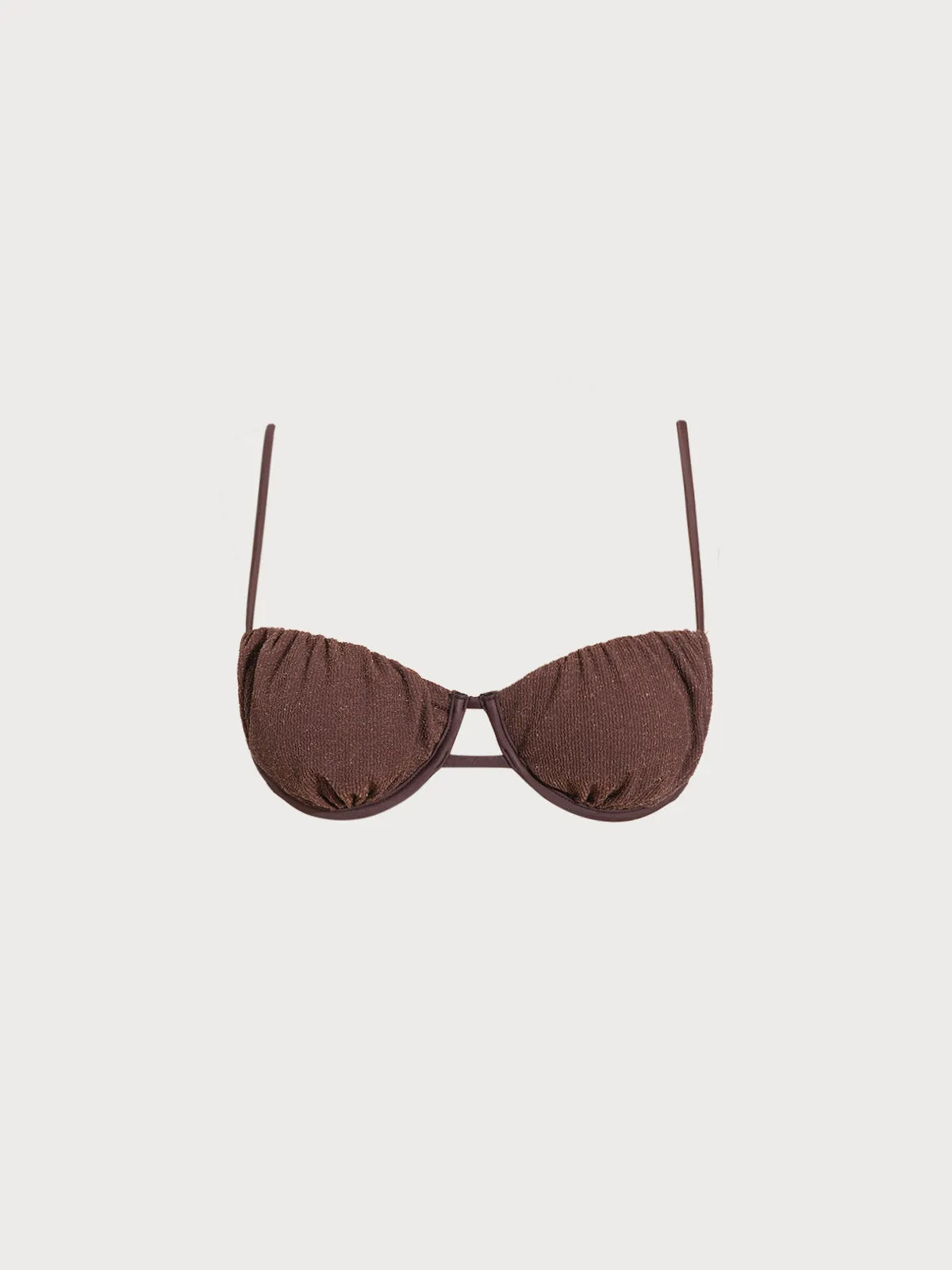Dark Coffee Ruched Underwire Bikini Top sold by BERLOOK