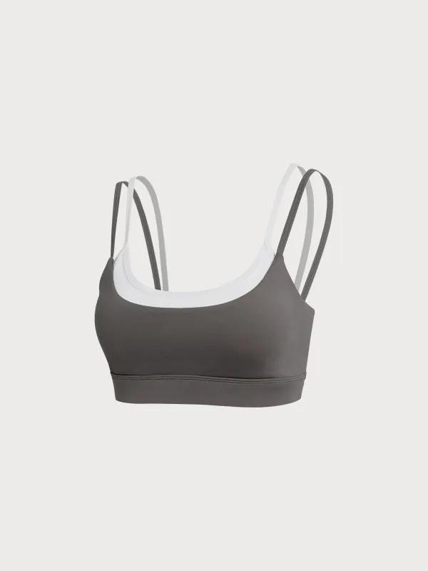 Dark Coffee Contrast Twist Sports Bra - Light Support sold by BERLOOK
