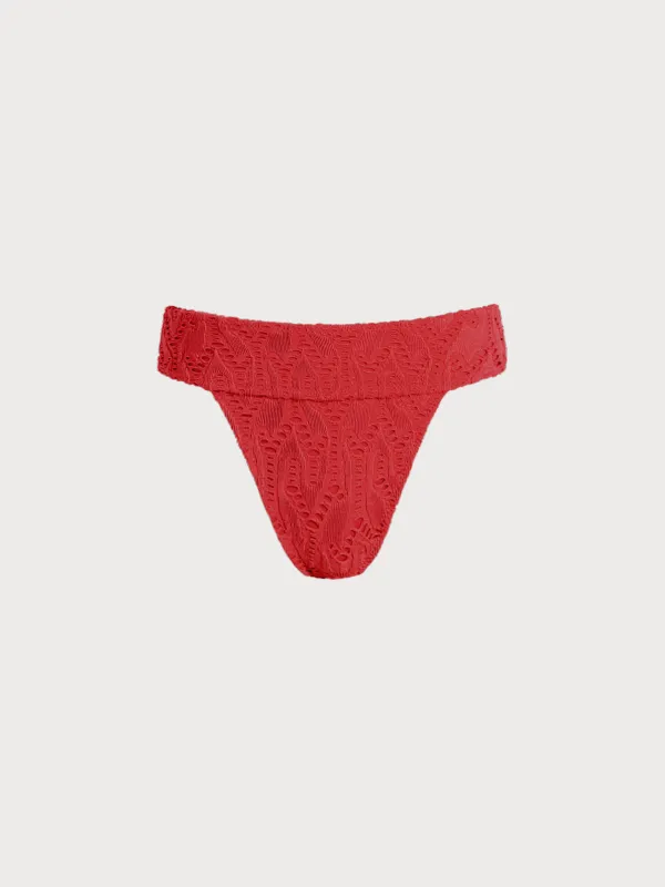Red Textured High Cut Bikini Bottom sold by BERLOOK