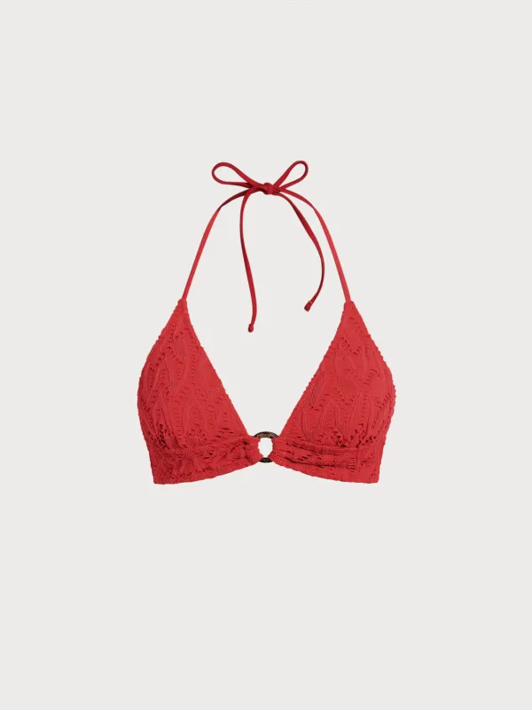 Red Textured Halter Bikini Top sold by BERLOOK