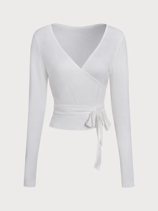 White Long Sleeve Strappy Yoga Wrap Jacket sold by BERLOOK