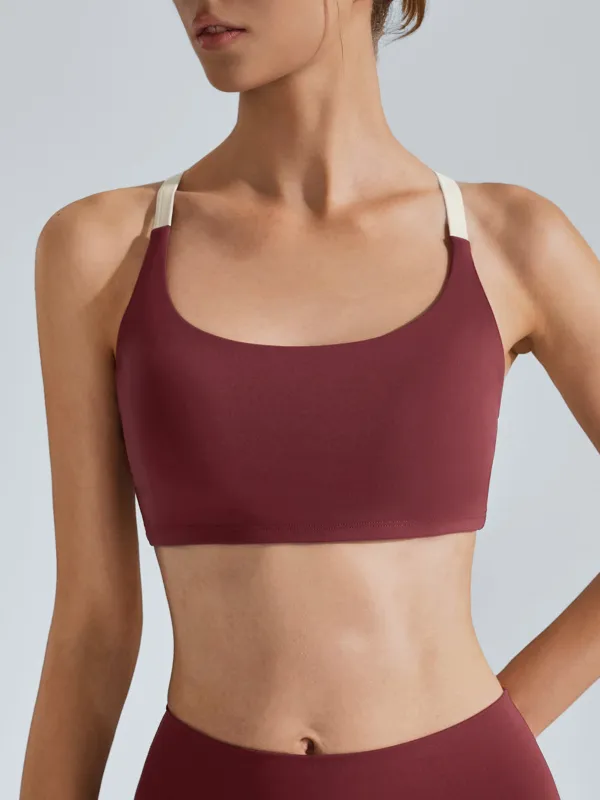 Wine Red Twist Back Sports Bra - Light Support sold by BERLOOK