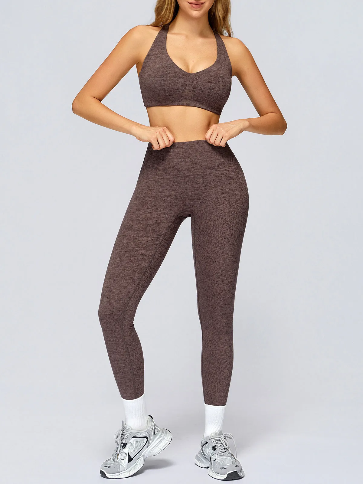 Coffee V Neck I-back Sports Bra sold by BERLOOK product image thumbnail 4