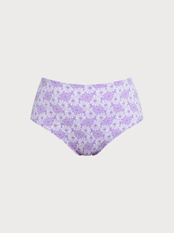 Purple Floral Print Plus Size Bikini Bottom sold by BERLOOK