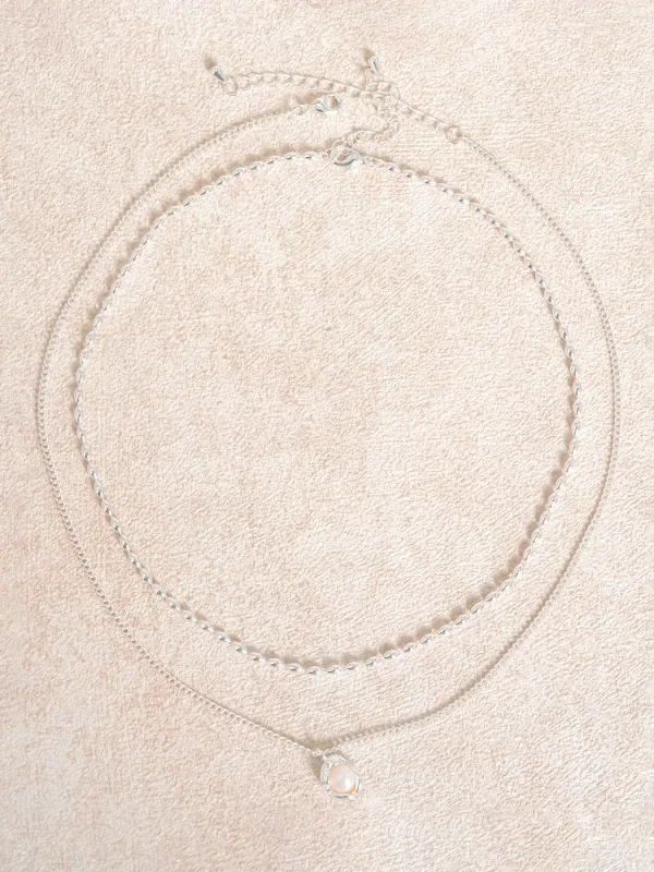 Silver Layered Pearl Drop Necklace sold by BERLOOK