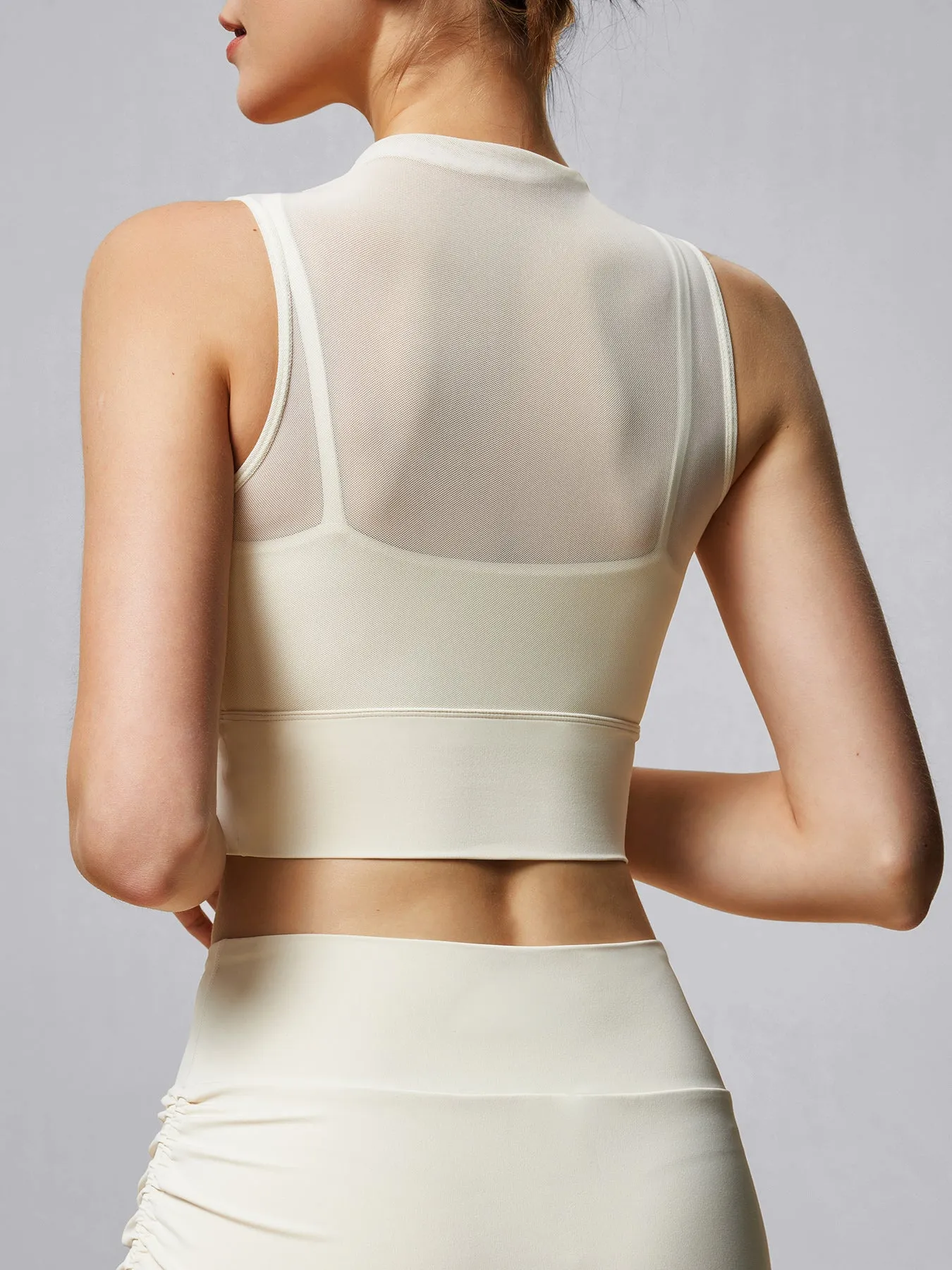 Cream Mesh Panel Mock Neck Tank Top sold by BERLOOK product image thumbnail 2
