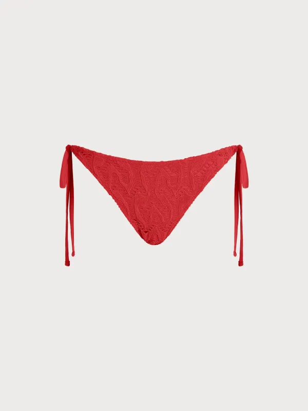 Red Textured Tie Bikini Bottom sold by BERLOOK