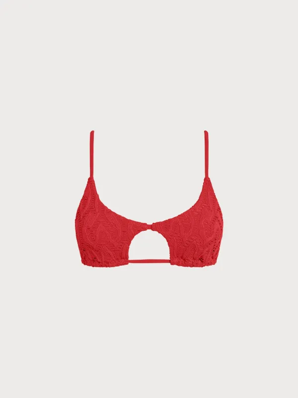 Red Textured Cutout Bikini Top sold by BERLOOK