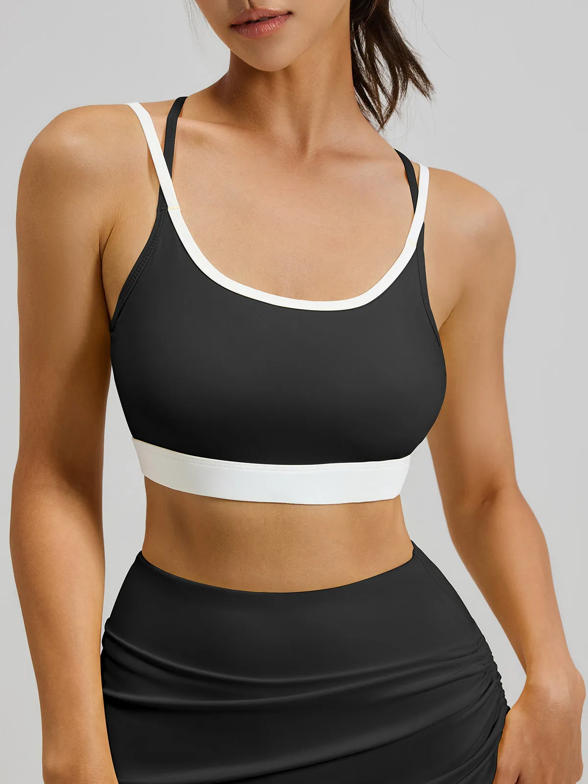 Black Contrast Cross-Back Sports Bra sold by BERLOOK product image thumbnail 2